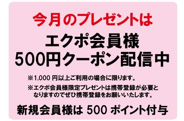 【毎月エクポでラッキー♪】＜６月＞５００円クーポンプレゼント！